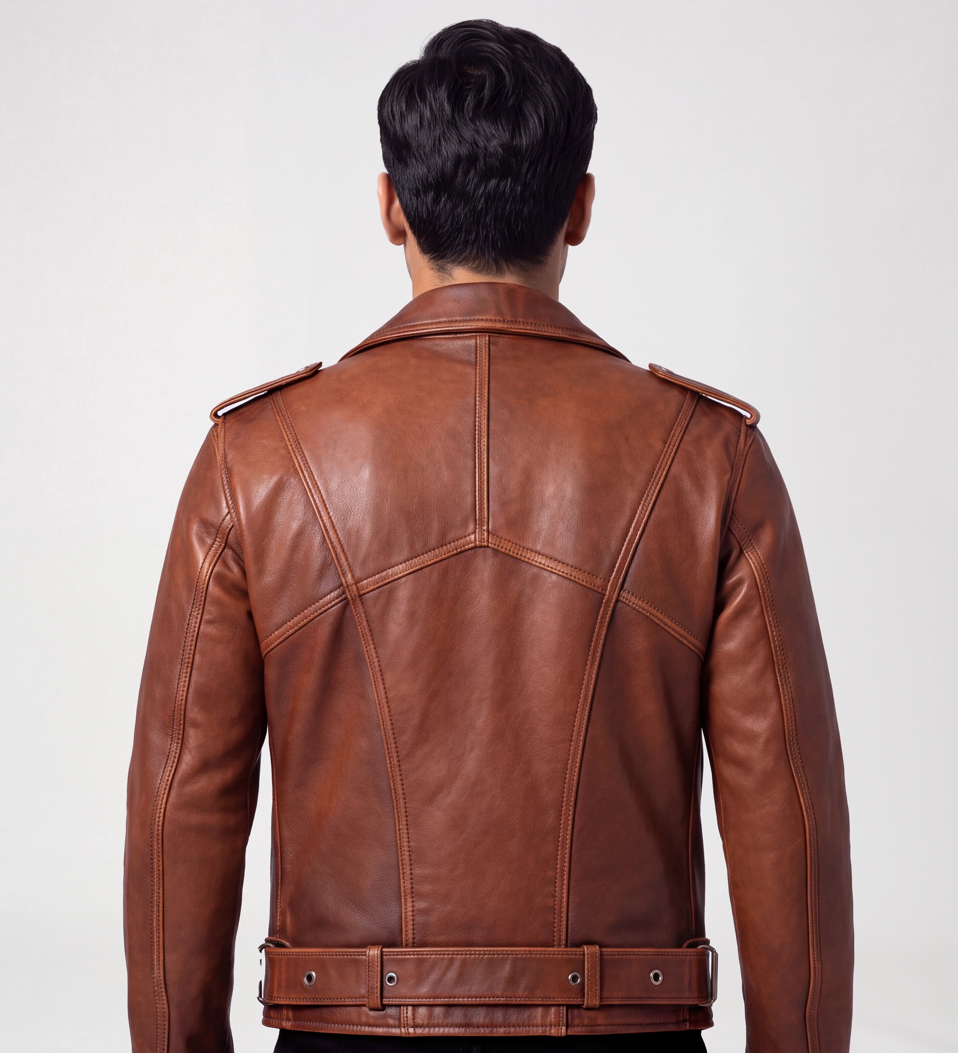 Men Vintage Biker Brown Leather Jacket