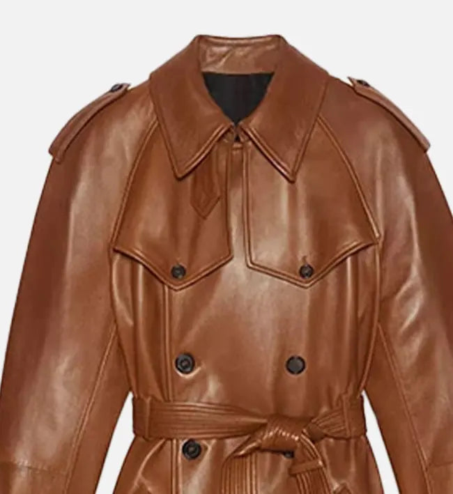 Women's Brown Leather Long Coat