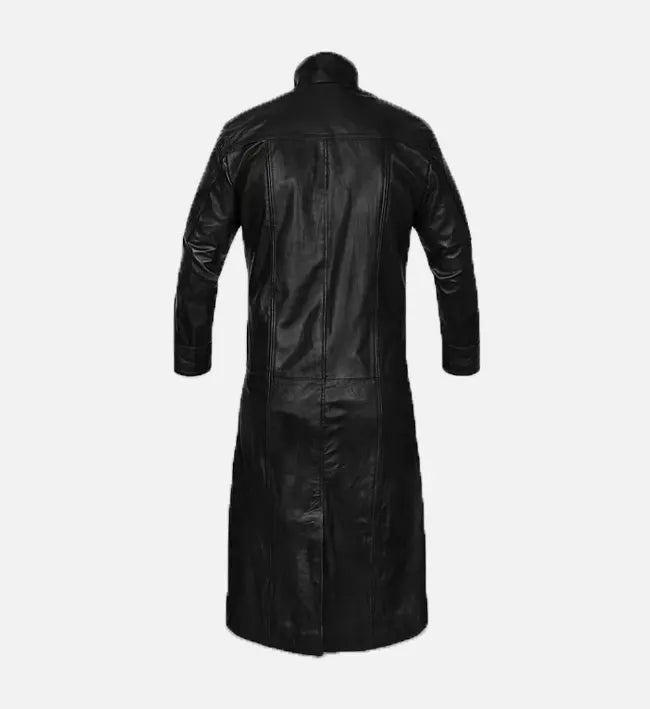 Men's Black Leather Trench Coat