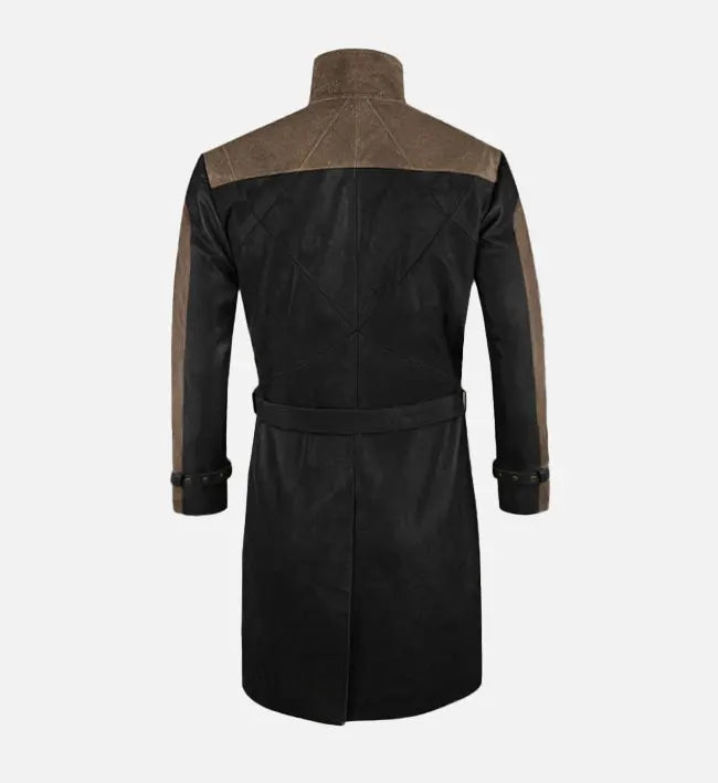 Men's Black and Brown Leather Coat