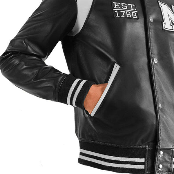 Men's New York Black Leather Varsity Jacket