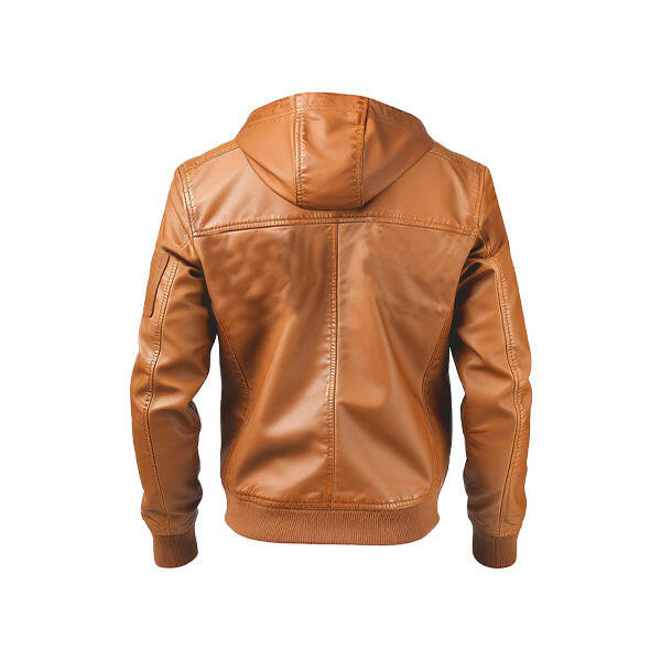 Women's Brown Leather Jacket With Hood