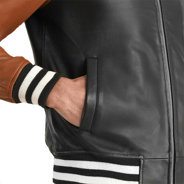 Men's Black & Brown Leather Varsity Jacket