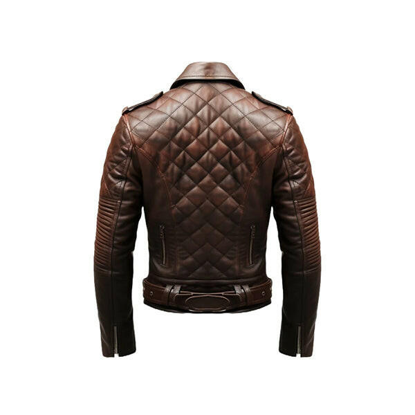 Men's Quilted Biker Brown Leather Jacket
