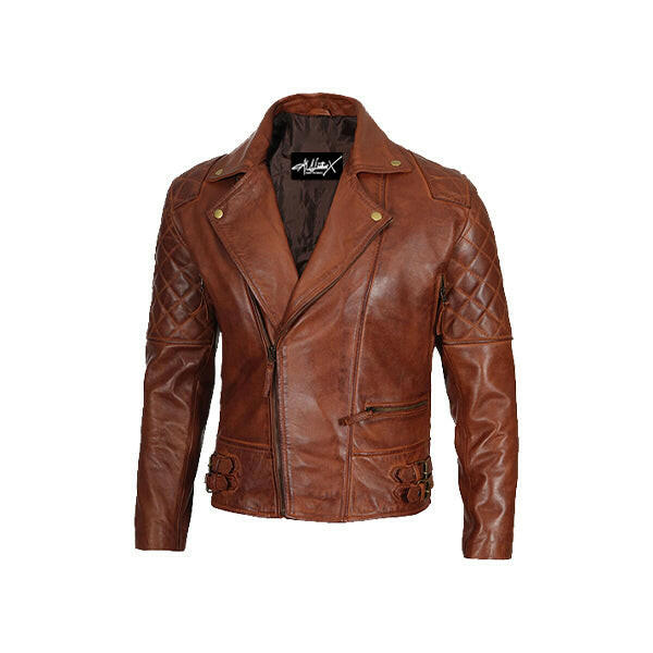 Men's Dark Brown Quilted Asymmetrical Biker Leather Jacket