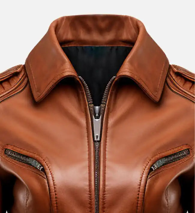 Womens stylish brown leather jacket
