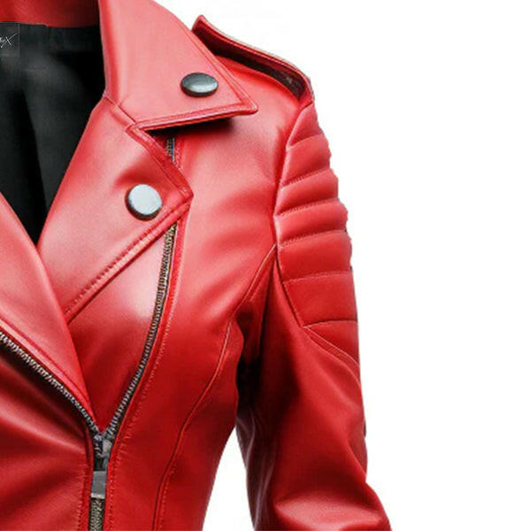 Women's Slimfit Red Biker Leather Jacket