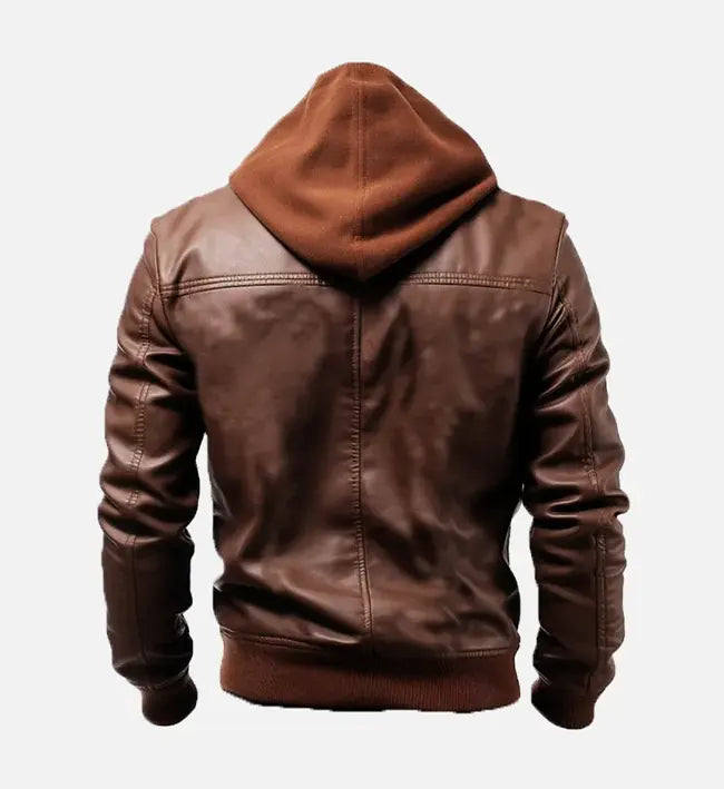 Men's Ethan Brown Hooded Leather Jacket