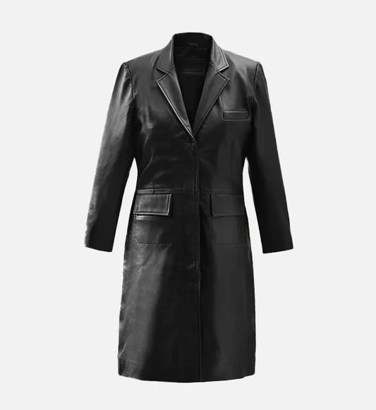 Black Leather Long Coat Women's