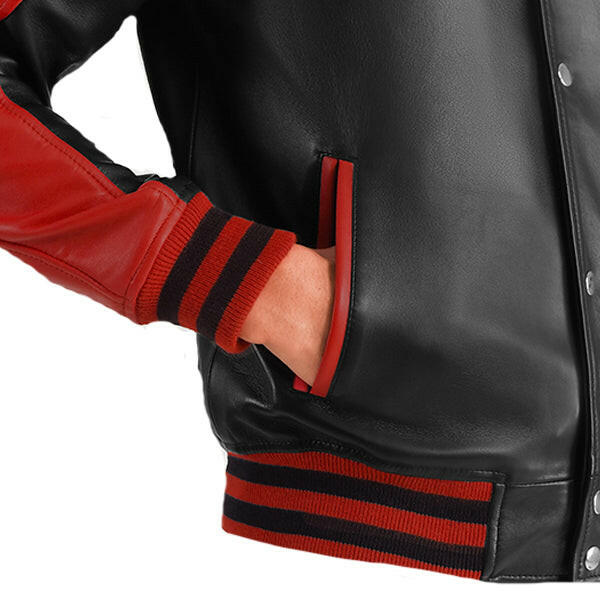 Men's Red & Black Leather Varsity Jacket