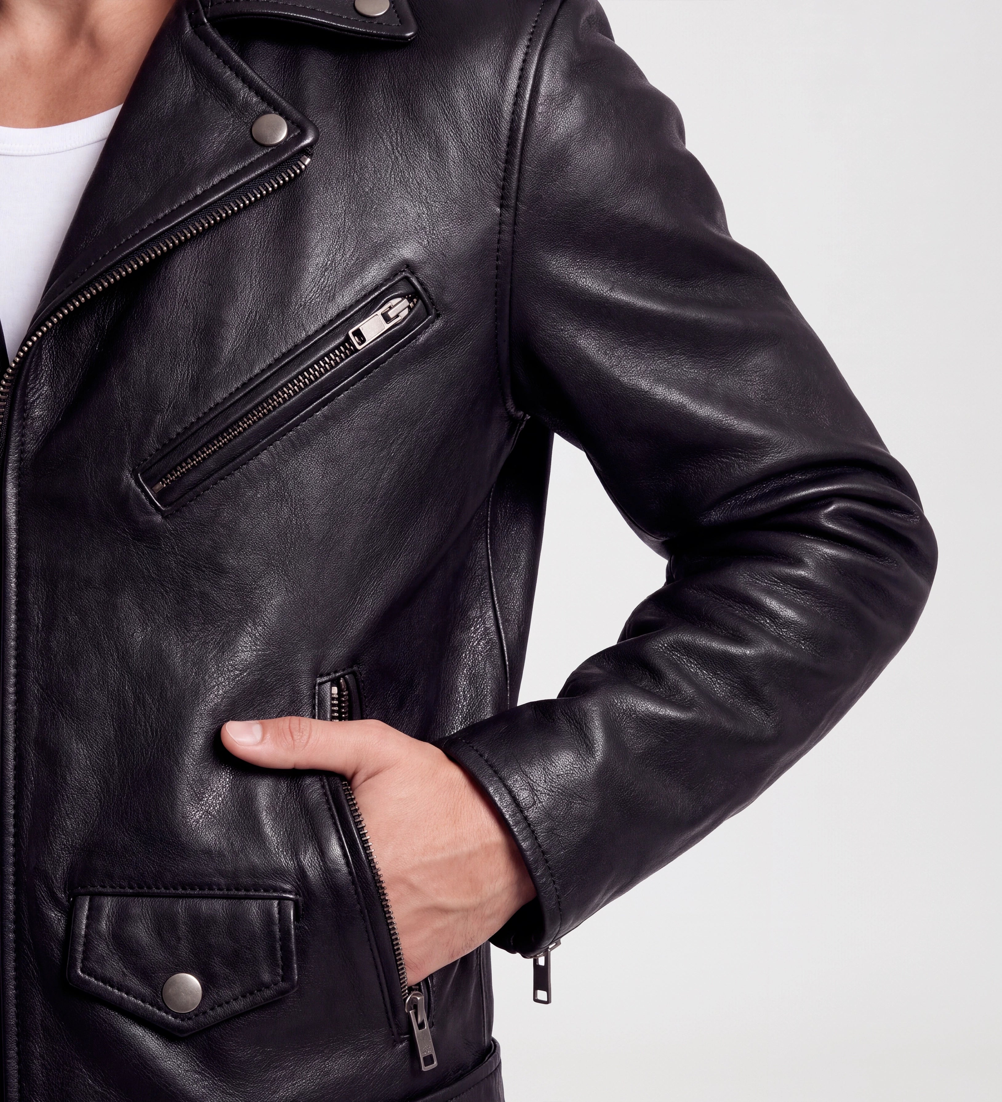 Mens Black Biker Genuine Leather Jacket