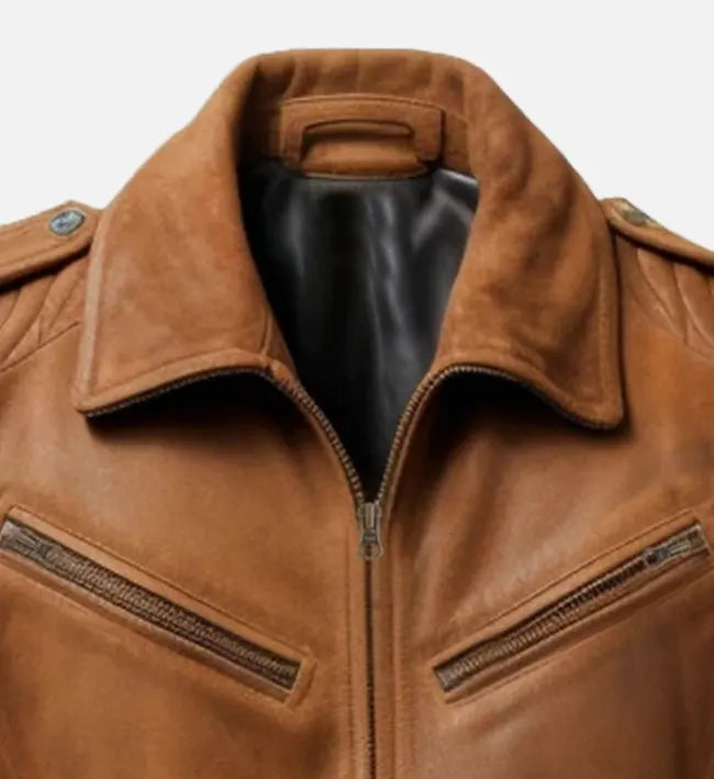 Men's Suede Leather Jacket Camel Brown