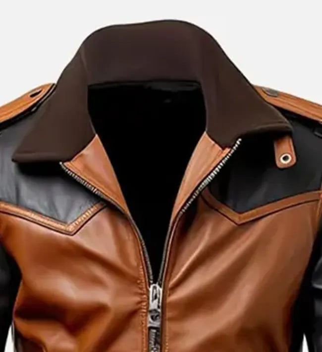 Men’s Brown Black Flying Pilot Aviator Leather Jacket