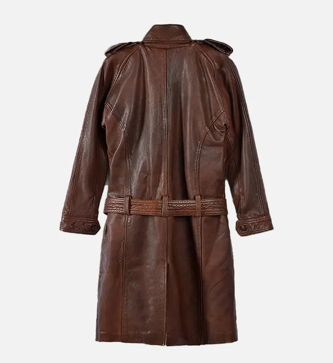 Women's Spanish Brown Leather Long Coat