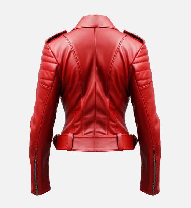 Women's Slimfit Red Biker Leather Jacket