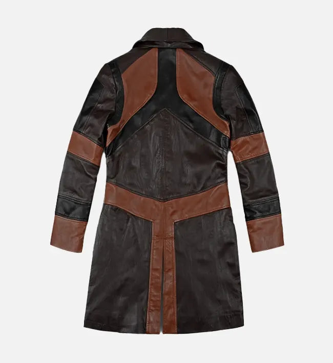 Women's Black and Brown Leather Coat