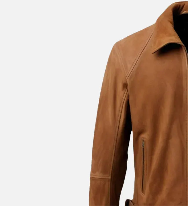 Men's Camel Brown Suede Leather Jacket