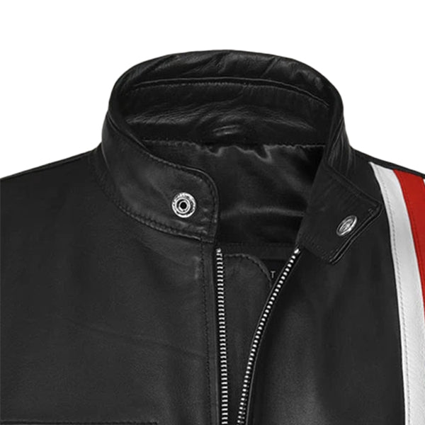 Easy Rider Black Leather Jacket with White Stripes