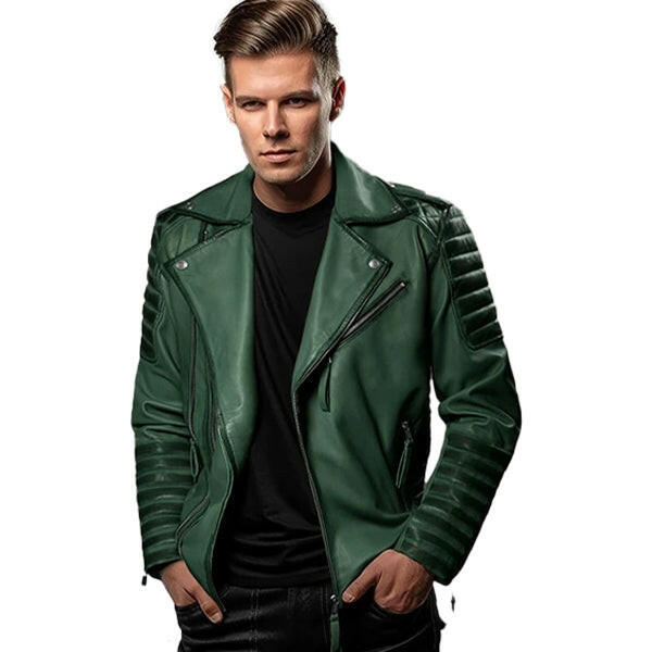 Men's Charles Burnt Green Leather Jacket