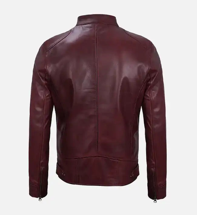 Men's Maroon Cafe Racer Premium Leather Jacket