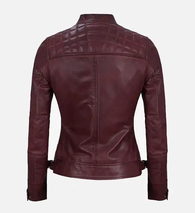 Maroon Women's Real Leather Motorcycle Jacket