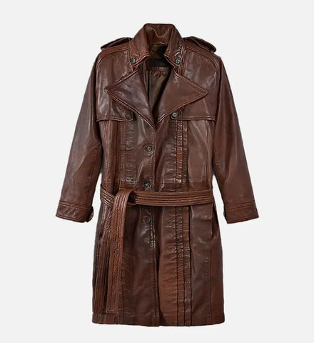 Women's Spanish Brown Leather Long Coat