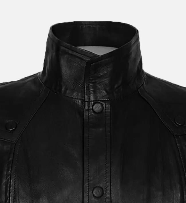 Men's Black Leather Trench Coat