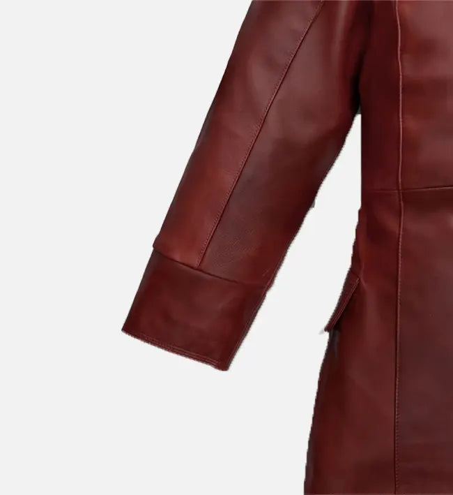 Women's Red Leather Trench Coat