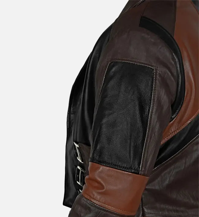 Women's Black and Brown Leather Coat