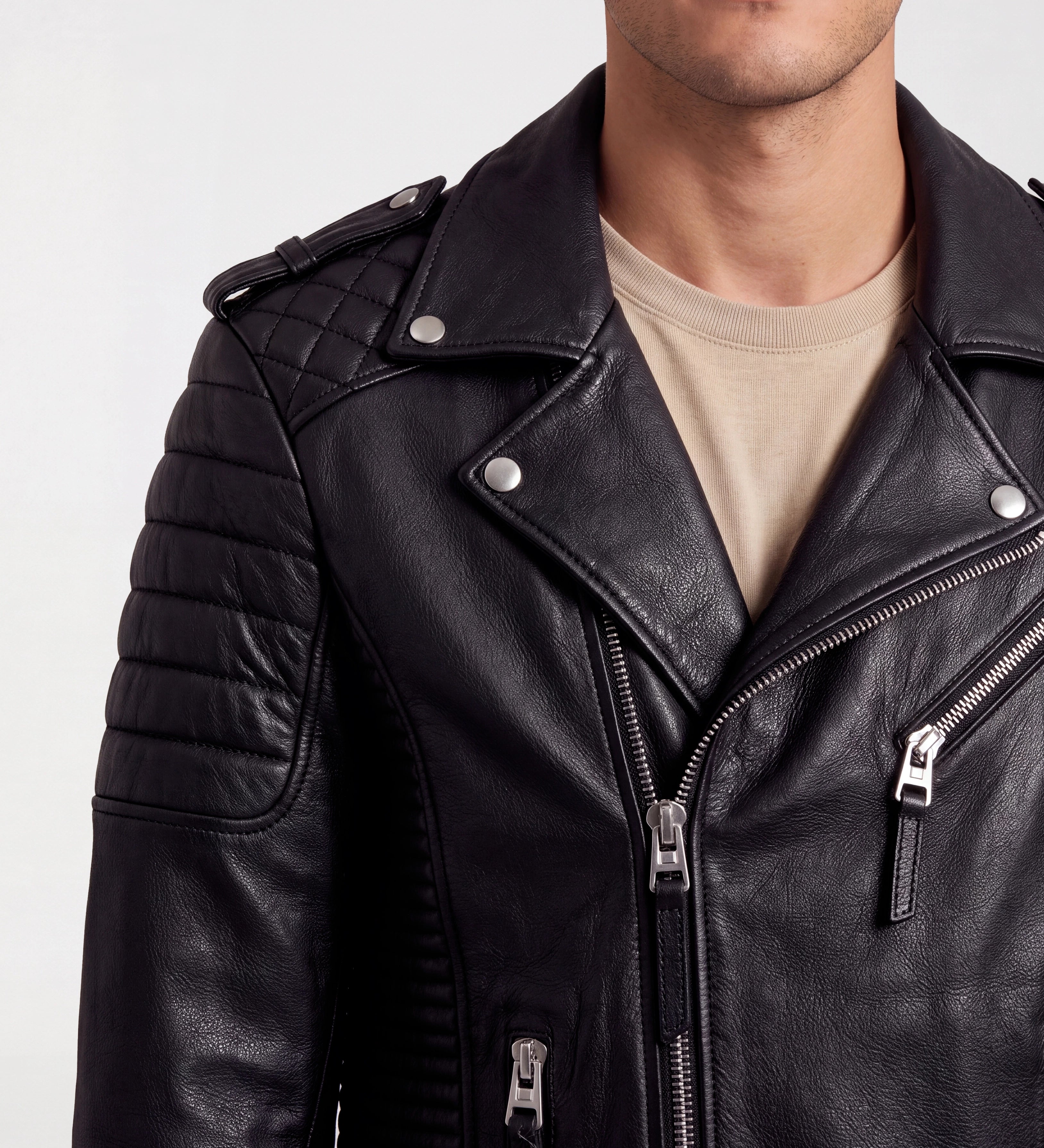 Men Classic Black Biker Leather Jacket