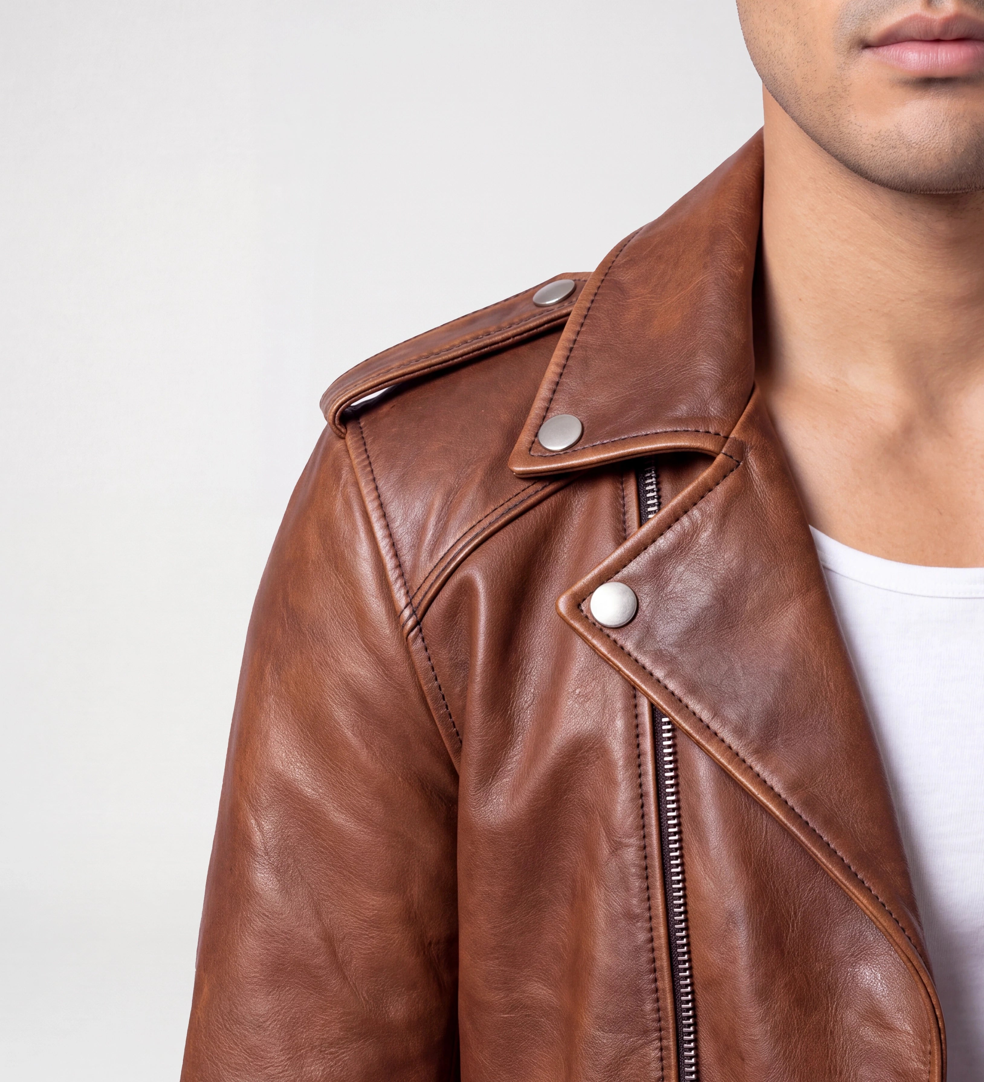 Men Vintage Biker Brown Leather Jacket
