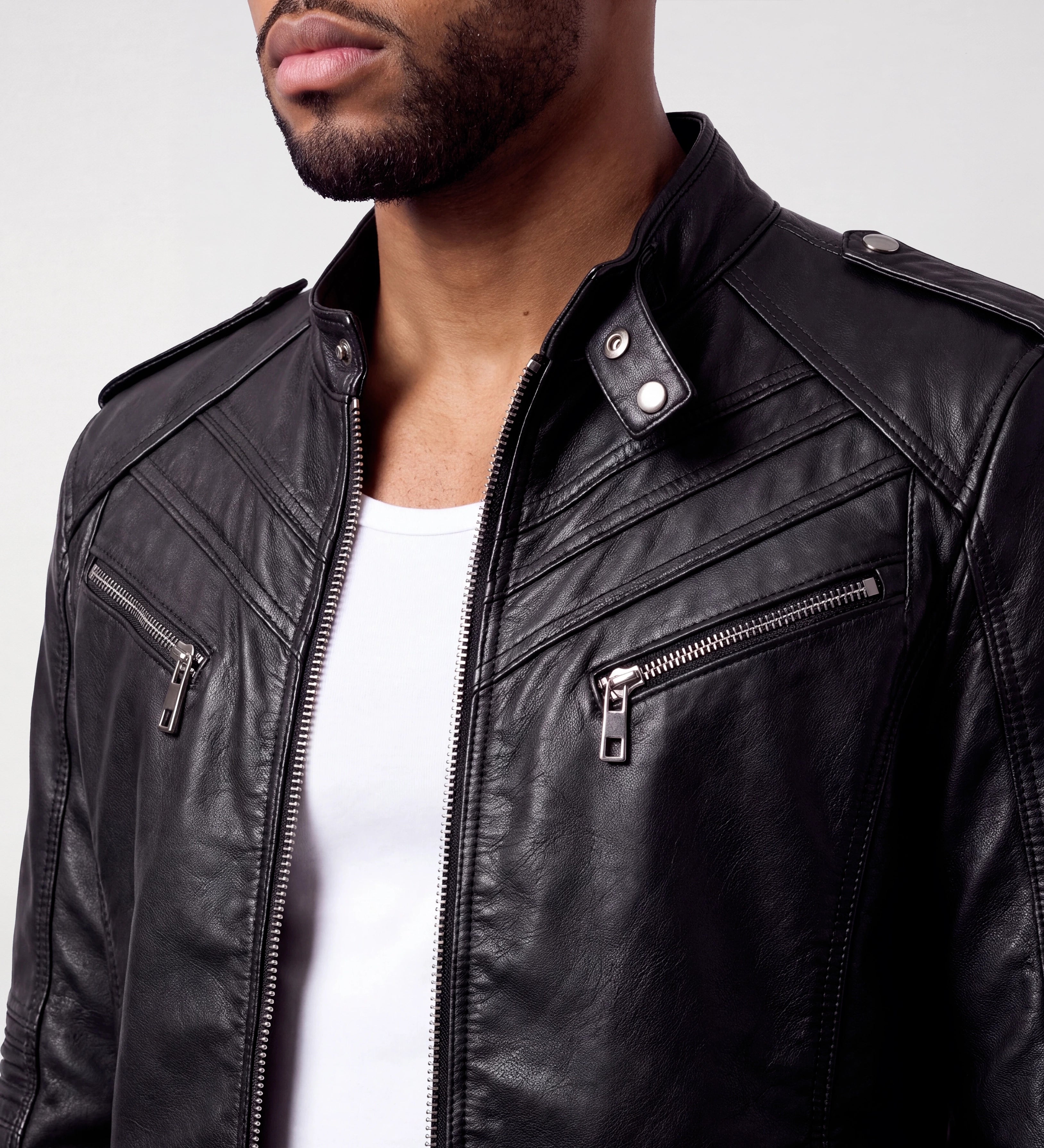 Mens Slim Fit Black Biker Leather Jacket