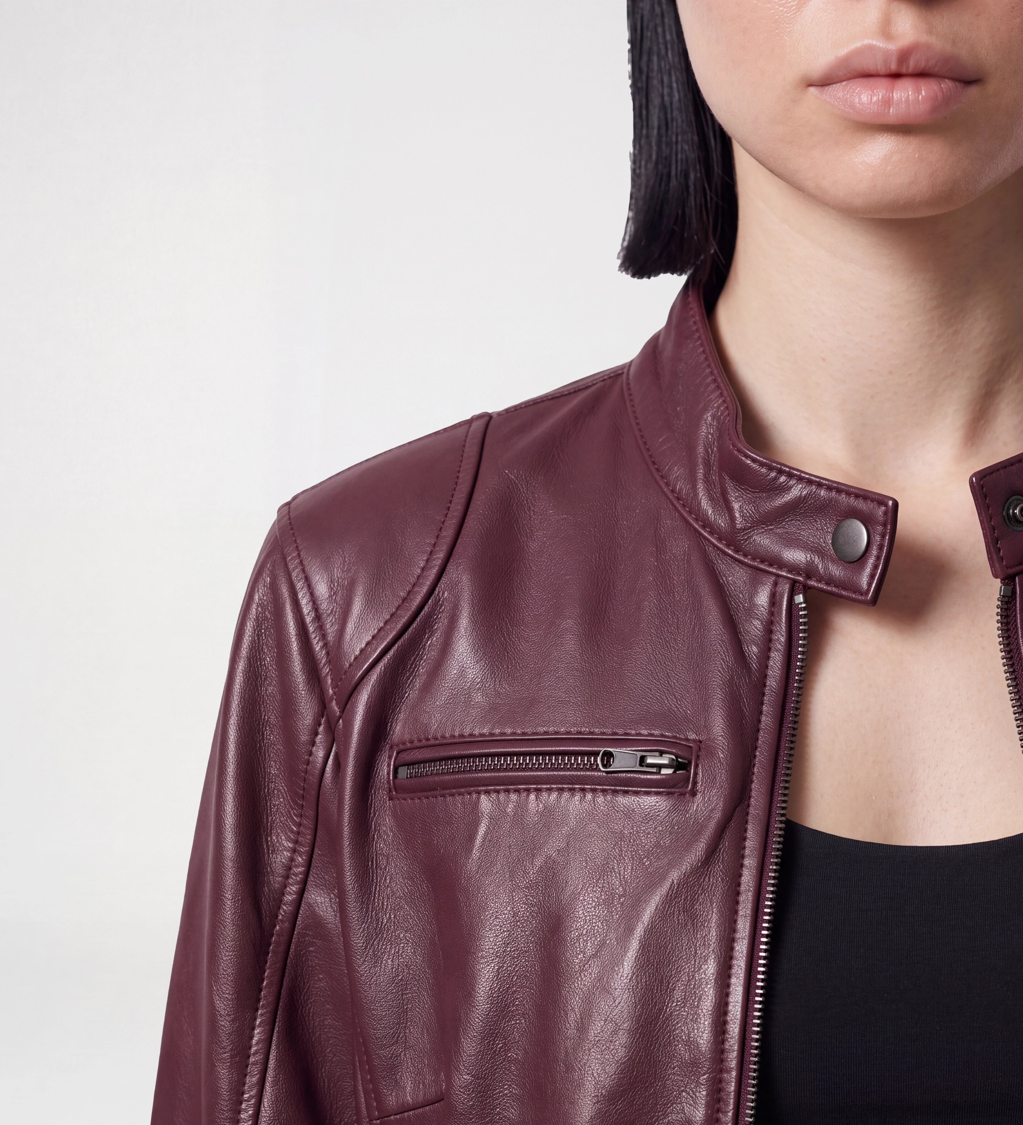Women Maroon Leather Moto Jacket