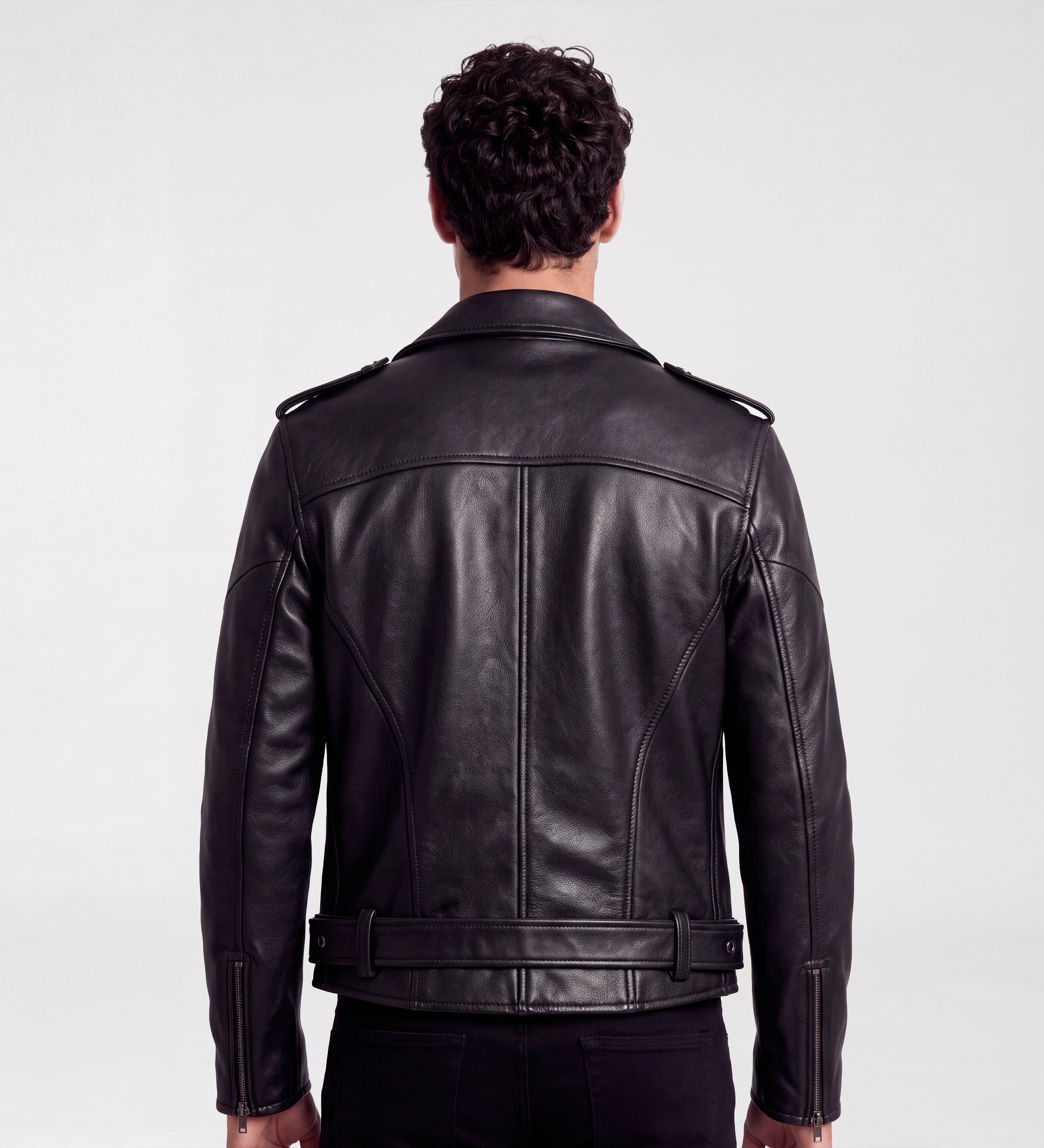 Mens Black Biker Genuine Leather Jacket
