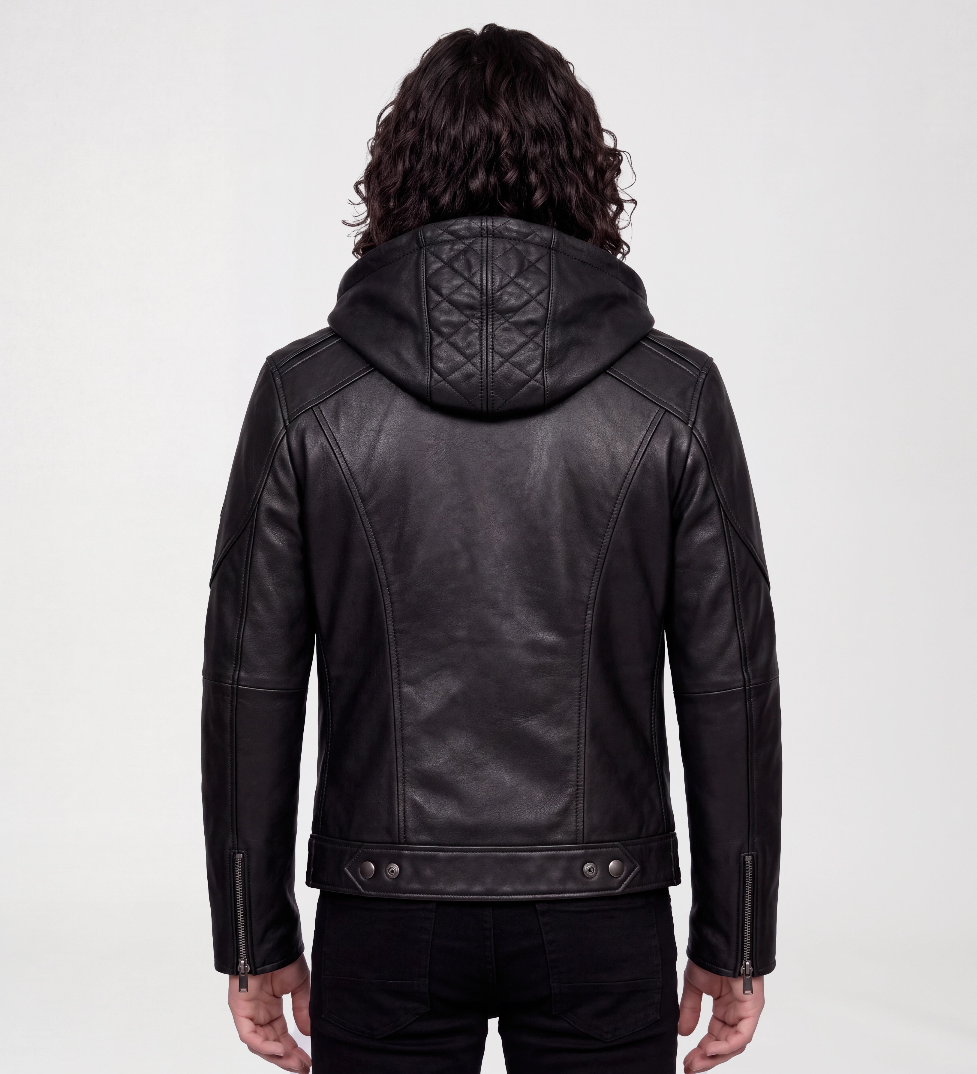 Mens Black Hooded Leather Jacket