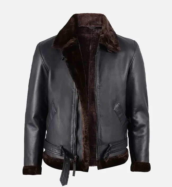 Men's Black Shearling Bomber Leather Jacket