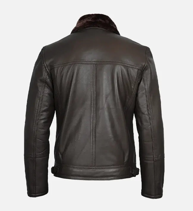 Men's Dark Brown Shearling Leather Moto Jacket