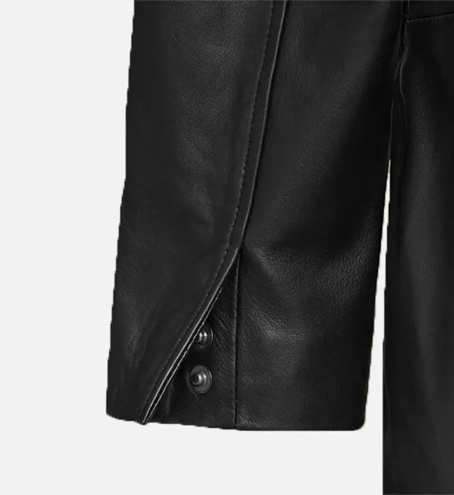 Black Leather Long Coat Women's