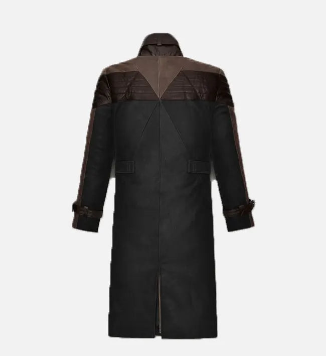 Men's Black and Brown Leather Trench Coat