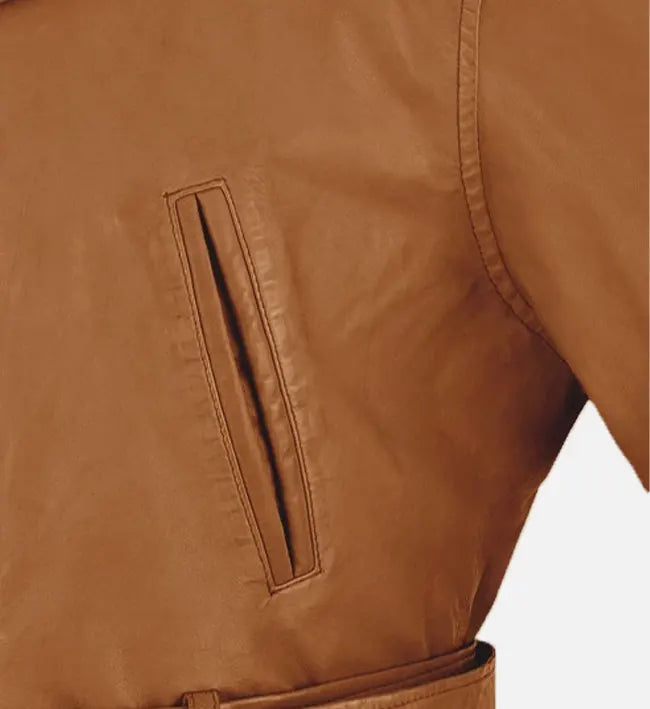 Men's Brown Leather Trench Coat