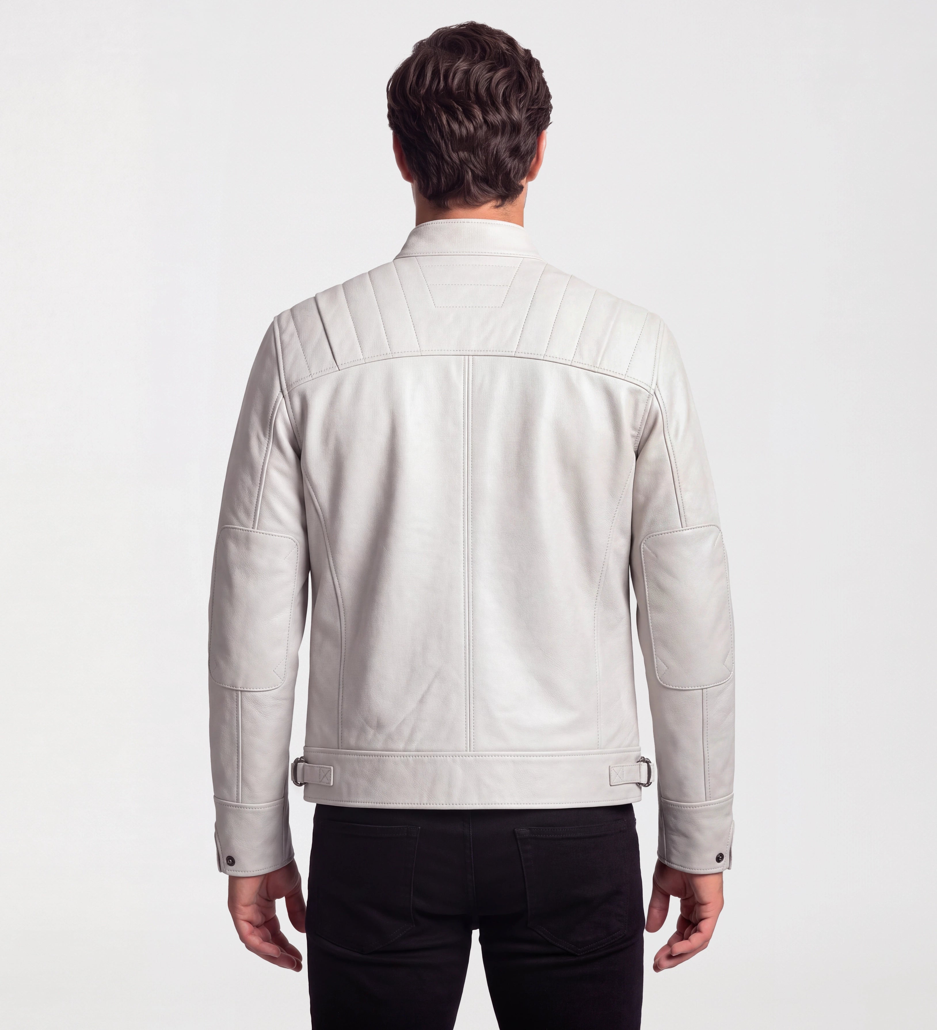 Mens Classic White Leather Cafe Racer Jacket