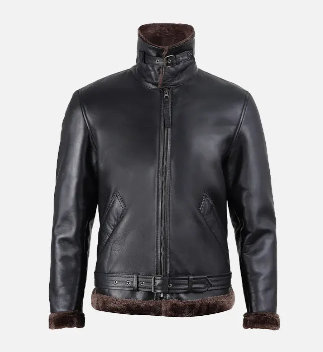 Men's Black Shearling Bomber Leather Jacket