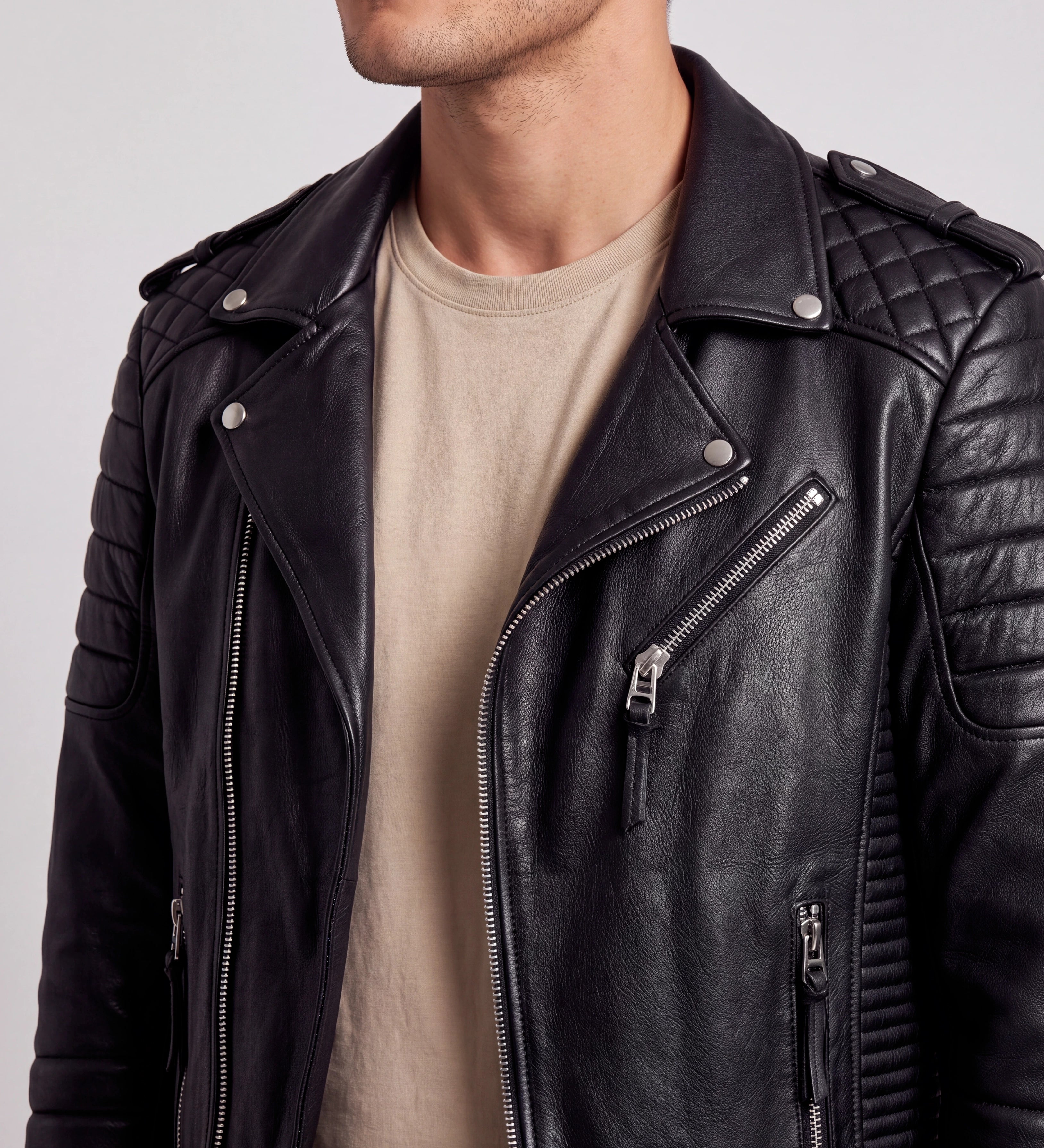 Men Classic Black Biker Leather Jacket