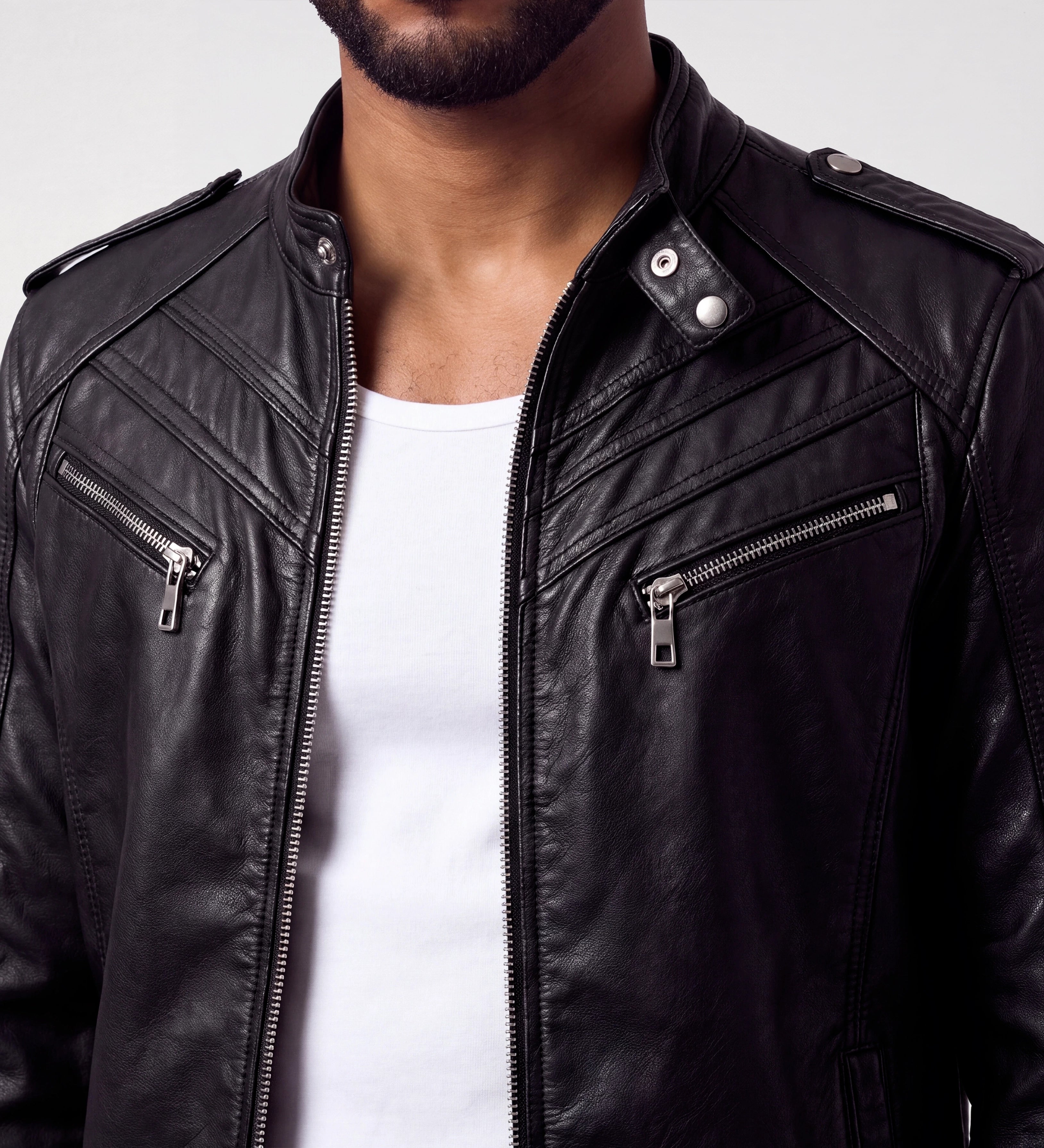 Mens Slim Fit Black Biker Leather Jacket