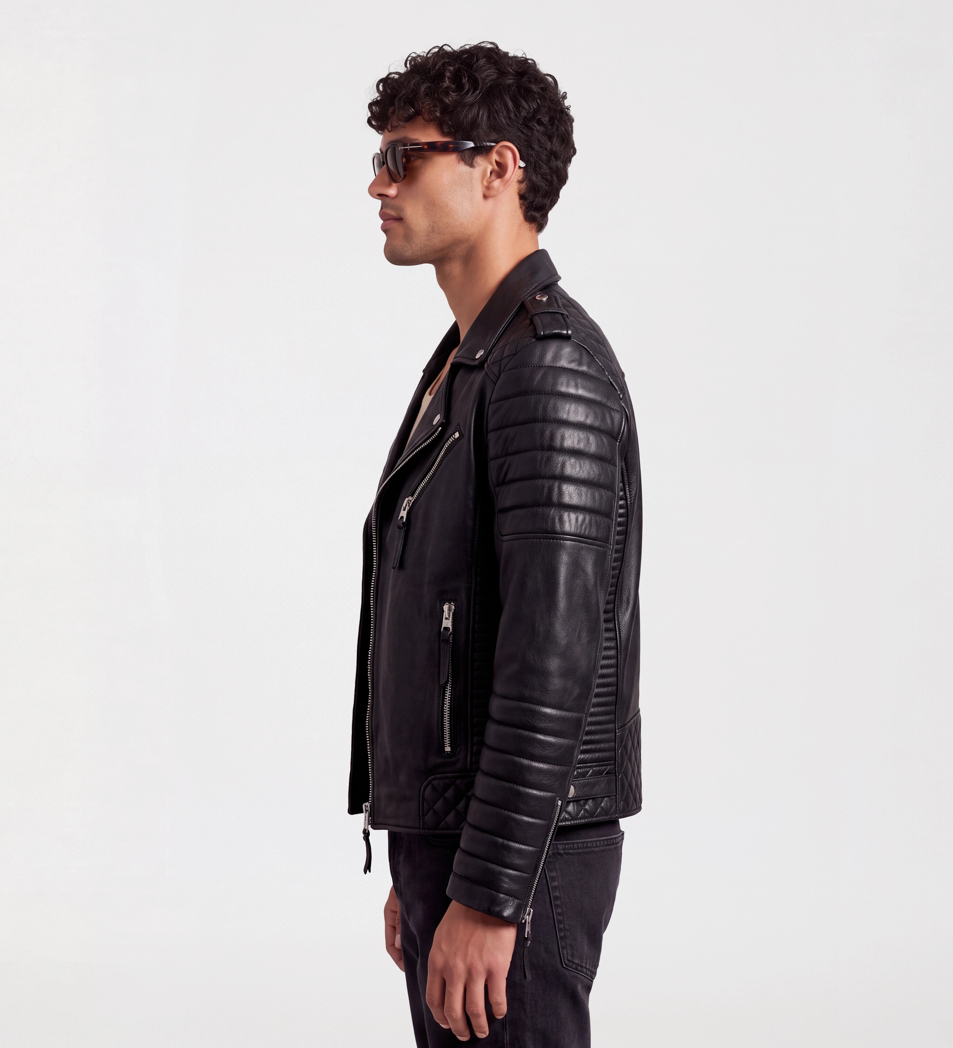 Men Classic Black Biker Leather Jacket