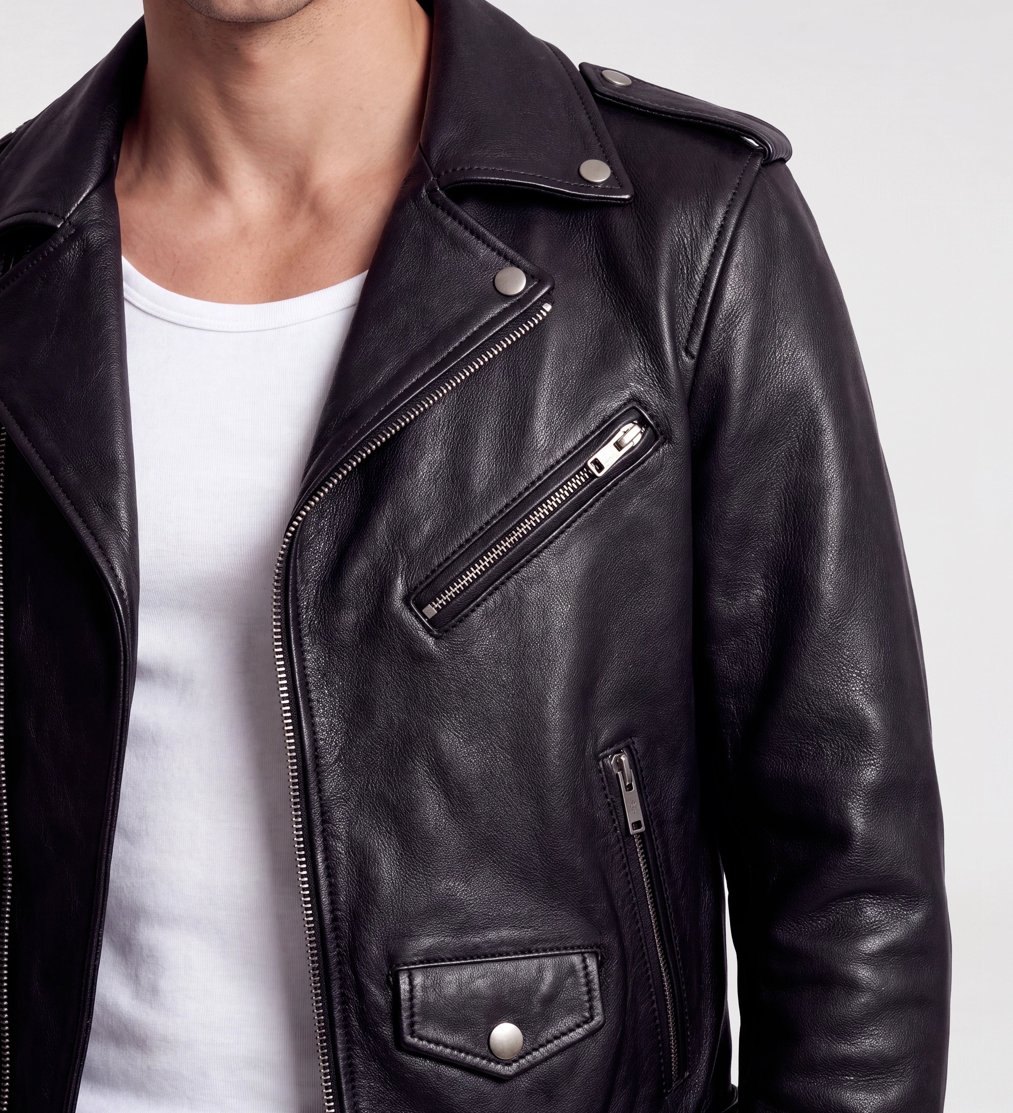 Mens Black Biker Genuine Leather Jacket