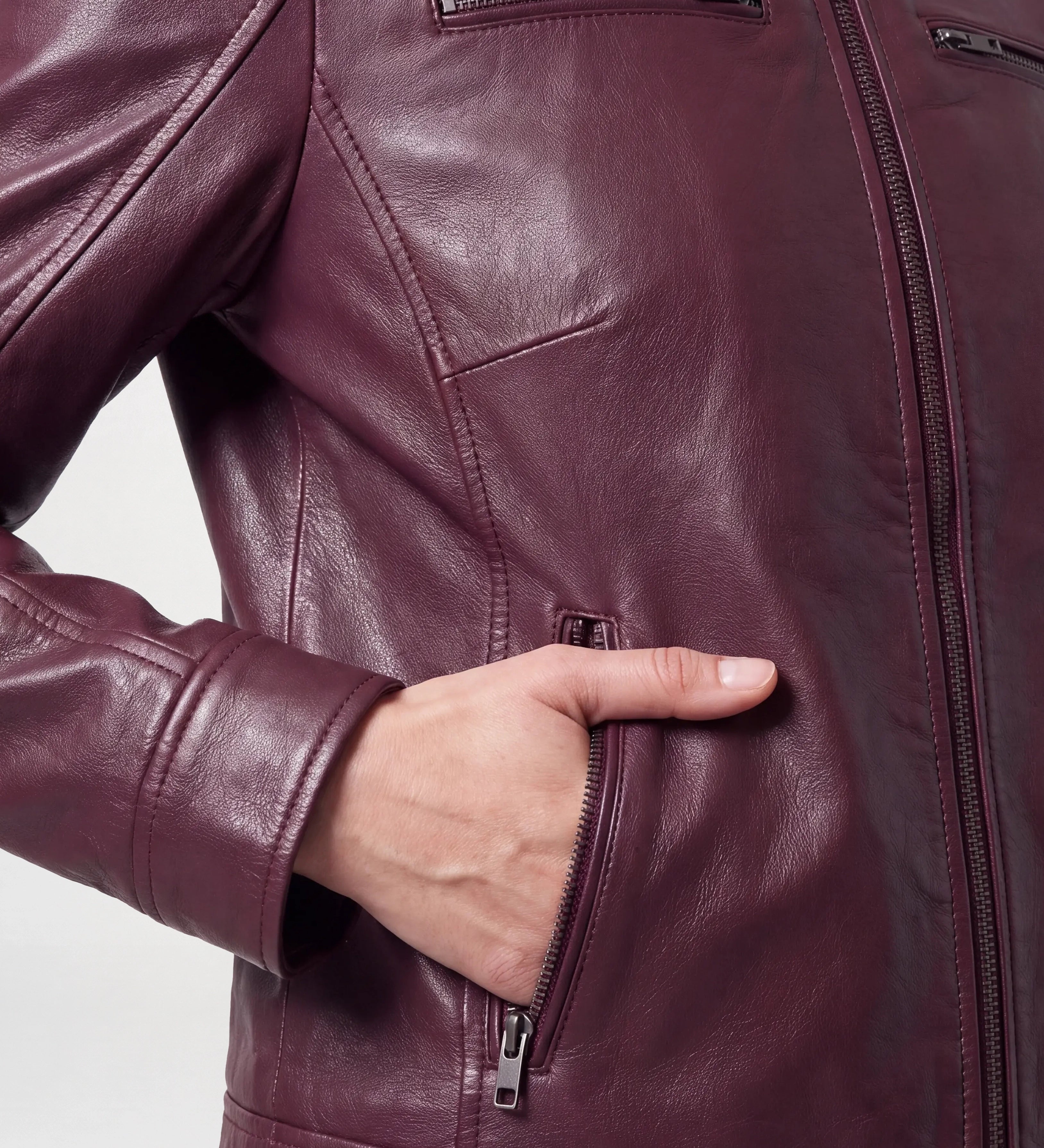 Women Maroon Leather Moto Jacket