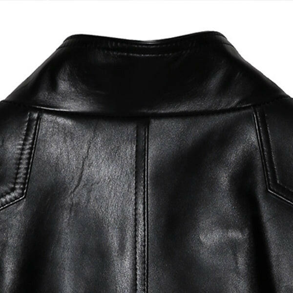 Men's Band Collar Biker Leather Jacket