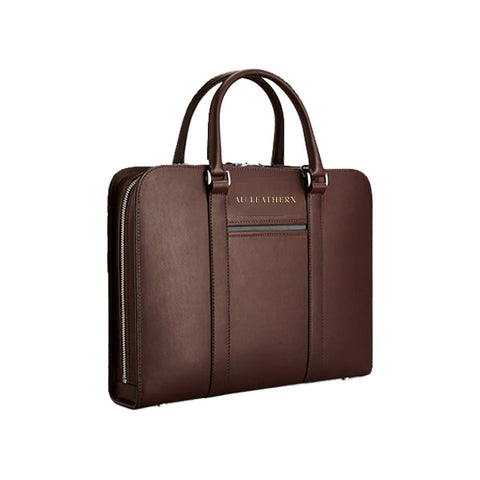 Executive Edge Single Zipper Brown Leather Briefcase