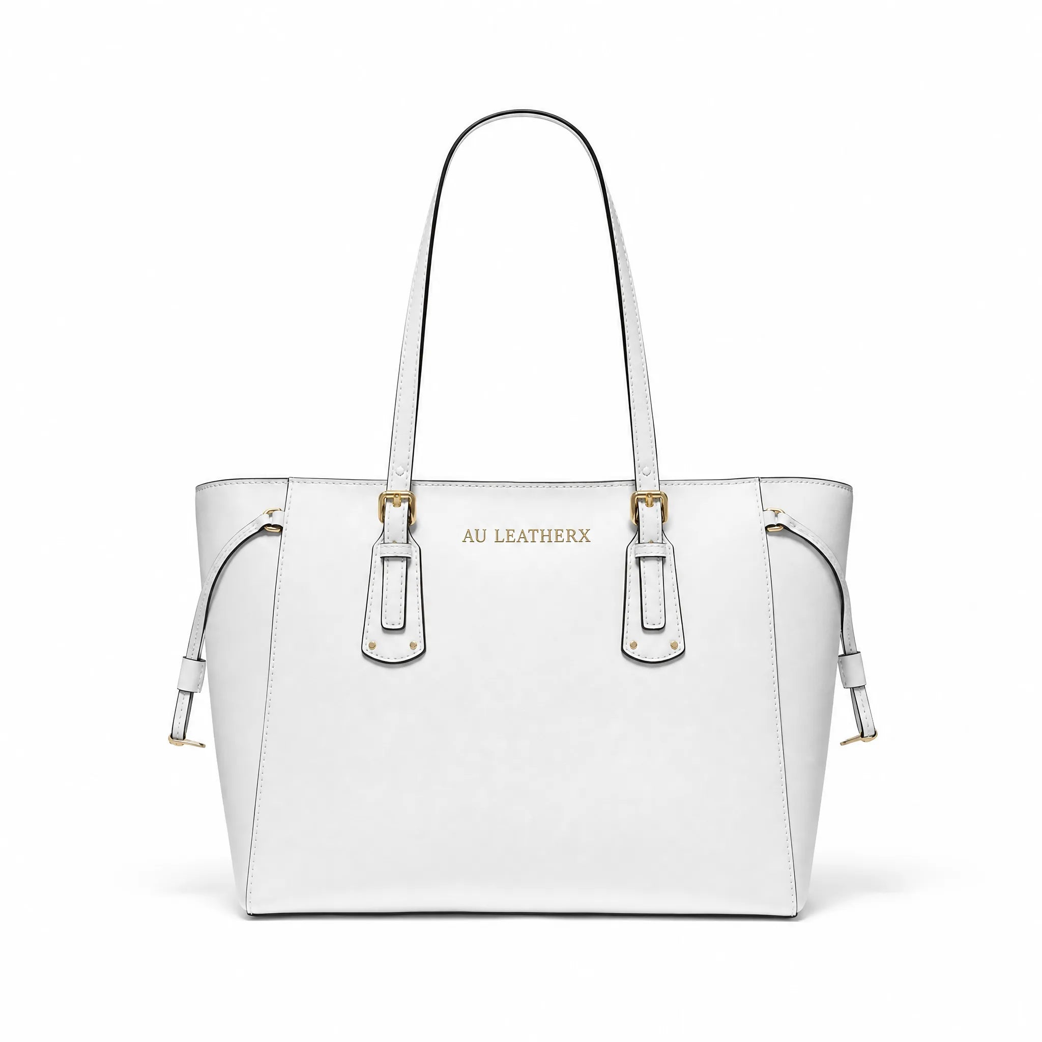 Voyager Medium Crossgrain Leather Tote Bag (White)